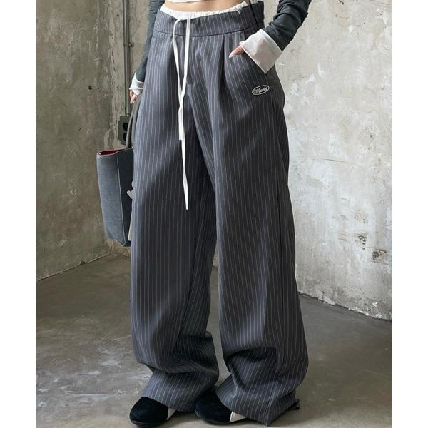 ワイドパンツ パンツ ダブル ウエスト ワイドパンツ スラックス レディース