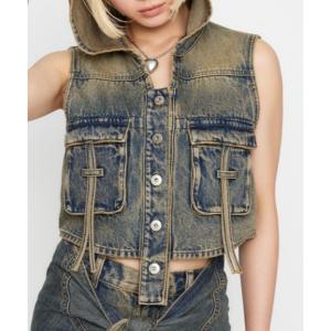 ベスト ジレ POCKET HOODIE デニムベスト レディース