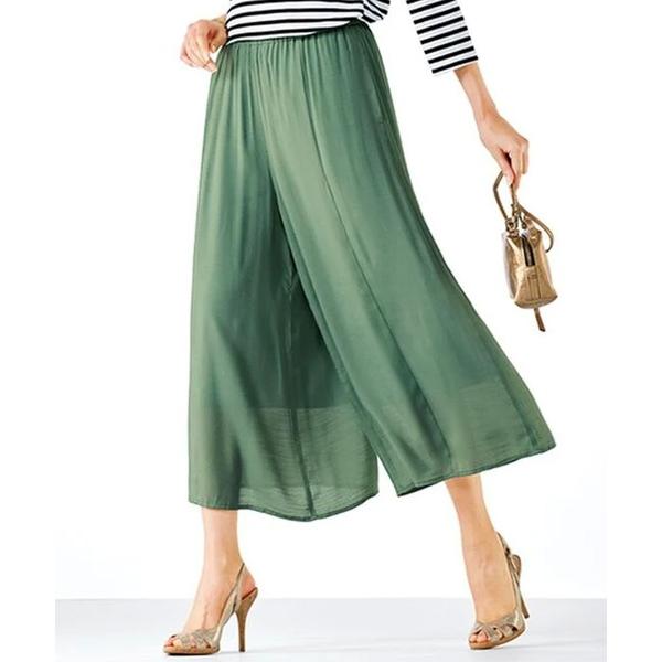 パンツ スラブ素材ポケット付ガウチョパンツ５３丈 レディース