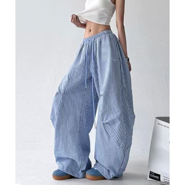スウェットパンツ ジャージ ストライプ柄ウエストゴムワイドパンツ レディース