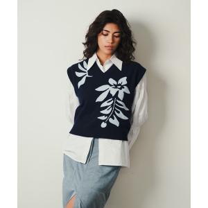 ベスト ジレ 「SEA LA VIEW / シーラビユウ」オリジナルデザイン ロゴジャガードニットベスト Vネック ショート丈 レディース メンズ