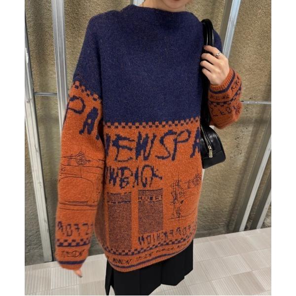 ニット セーター NEWS PAPER JACQUARED KNIT TOP レディース メンズ