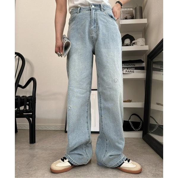 ジーンズ デニム デニムパンツ 「smilemii._3さんコラボ」花刺繍デニムパンツ レディース