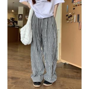 ワイドパンツ パンツ 「お気に入り2千人突破」WEGO/26年夏ギンガムチェックワイドストレートパンツ レディース