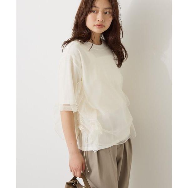 tシャツ チュールレイヤードドロストトップス レディース