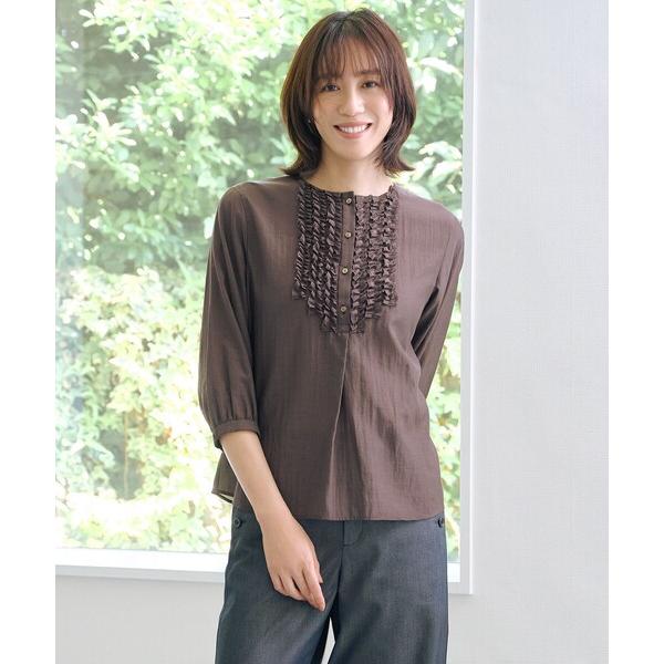 ブラウス シャツ 「洗える・速乾・接触冷感」リライムライトローン フリル ブラウス レディース