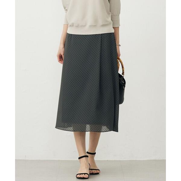 スカート 「洗える」ドットフロッキープリント フレア スカート