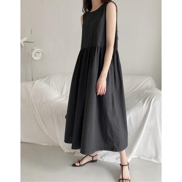 ジャンパースカート バックオープンリボンノースリロングワンピ