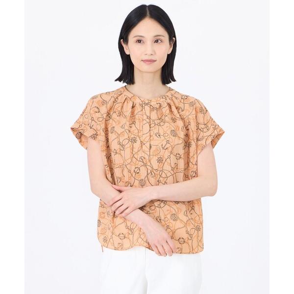 ブラウス シャツ 「ウォッシャブル」ミジンサッカー マリンプリントプルオーバーブラウス レディース