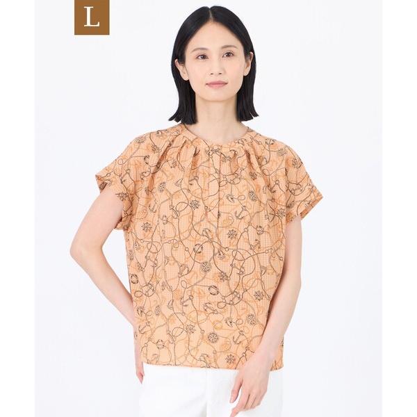 ブラウス シャツ 「L」「ウォッシャブル」ミジンサッカー マリンプリントプルオーバーブラウス レディ...