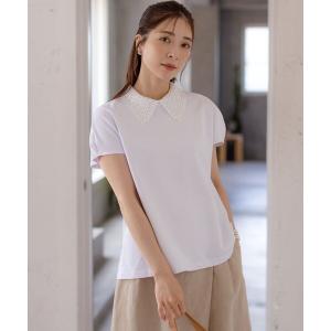uvカット tシャツ 半袖 レース襟フレンチテリー カットソー レディース
