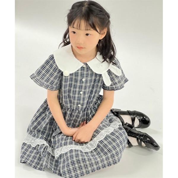 ワンピース うさぎ襟サマーチェックワンピース キッズ 子供服 女の子