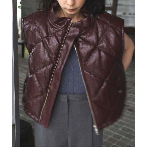 ベスト ジレ SYNTHETIC LEATHER QUILTING MINI VEST レディース