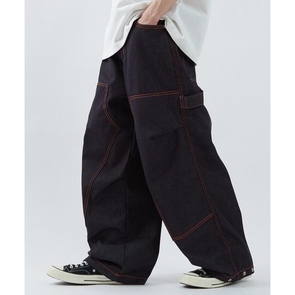 ワイドパンツ ジーンズ ルーズフィット ステッチ デニムパンツ メンズ レディース