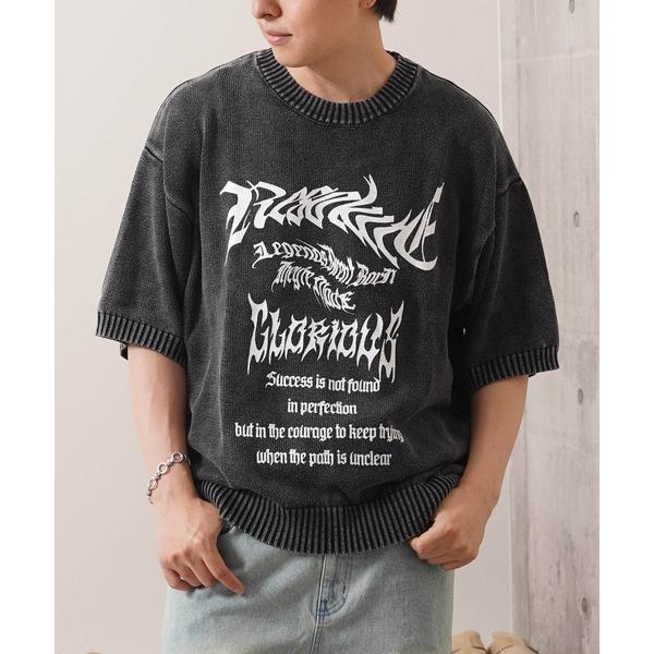 セーター ニット ウォッシュ加工 半袖 サマーニット / Wash-processed short-...