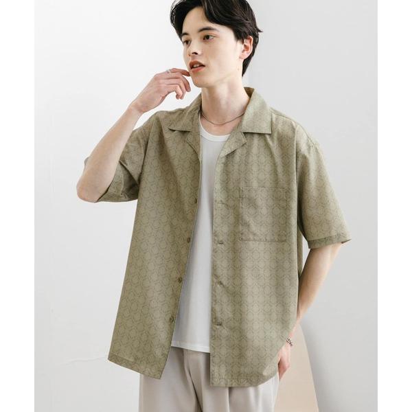 シャツ ダマスクオープンカラーショートスリーブシャツ メンズ