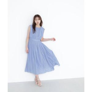 ワンピース 割繊サテンギャザーワンピース
