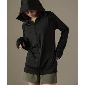 ラッシュガード UPF50+ 接触冷感 指穴付き ツバ付きロング丈パーカ ラッシュガード レディース