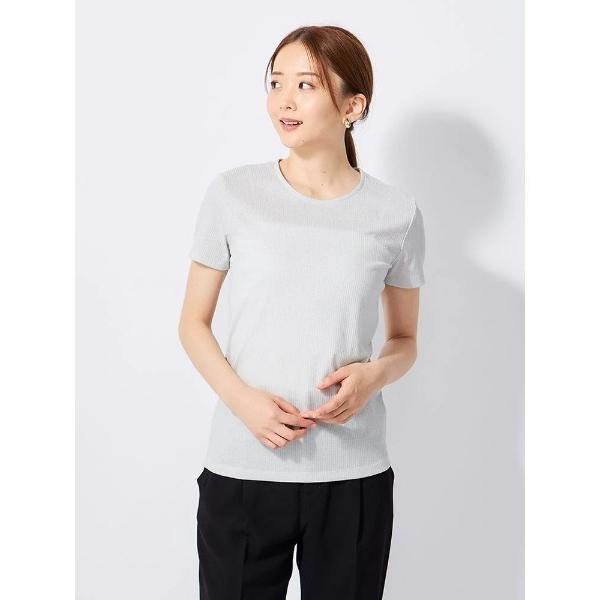 tシャツ ラウンドネック　ラメトップス　グレー/ベージュ レディース