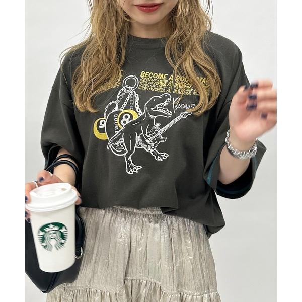 tシャツ 販売開始から大人気!!伝説のロックスターになりたい恐竜刺しゅうBIG TEE レディース