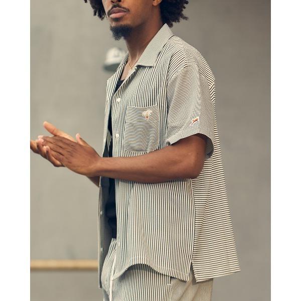 シャツ スイッチングシアサッカーオープンカラーシャツ メンズ