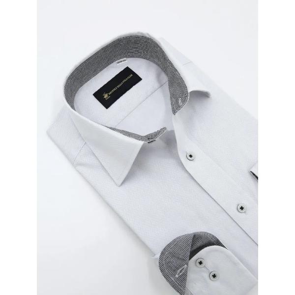 フォーマル シャツ 「形態安定」 セミワイド 織柄無地 長袖ワイシャツ 別布 L.グレー  ビバリー...