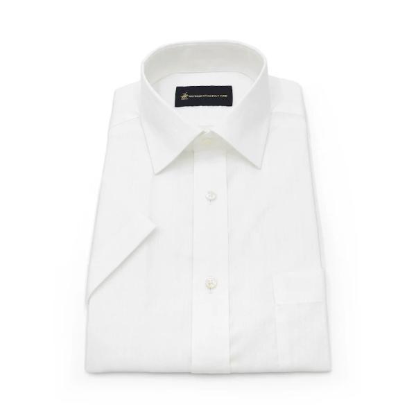 フォーマル シャツ 「形態安定」半袖ワイシャツ セミワイド 白ドビー 織柄無地 ビバリーヒルズポロク...