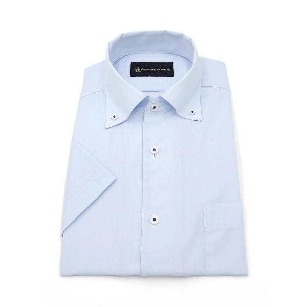フォーマル シャツ 「形態安定」半袖ワイシャツ ワンピースカラー ボタンダウン 織柄無地 ビバリーヒ...