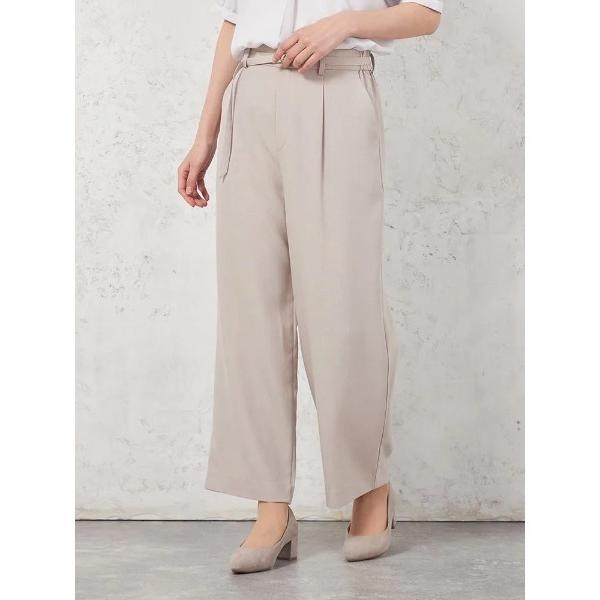 スラックス パンツ 「高通気」WALK PLUS ワイドパンツ リネンライク ベルト付き レディース