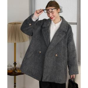 ジャケット テーラードジャケット 「BONLECILL noir」シャギーメルトンミドル丈テーラードAラインコート レディース