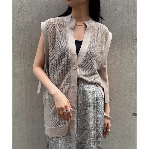 ベスト ジレ 「＆g&apos;aime」ラメメッシュ編みカーディガン　Lurex Mesh Knit Car...