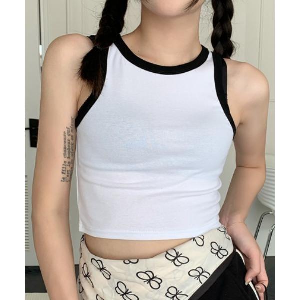 タンクトップ ノースリーブ バイカラータンクトップ レディース