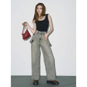 ジーンズ デニム デニムパンツ 2WAYサロペットワイドデニムパンツ レディース