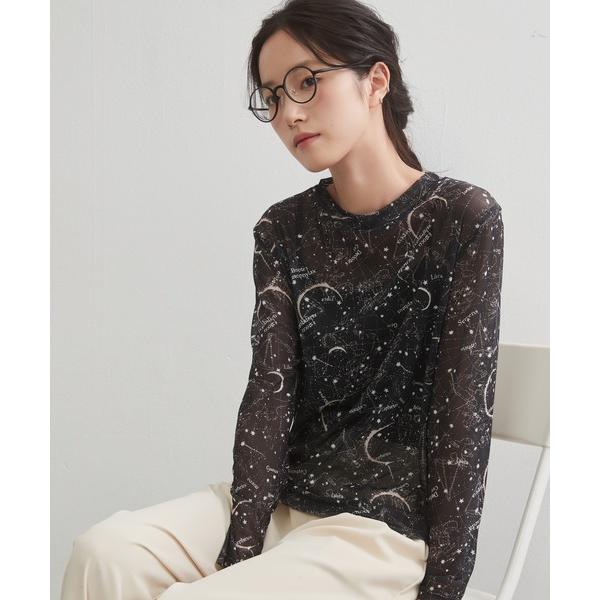 tシャツ On One's Own 星座とドット2柄プリントパワーネット長袖シアートップ レディース