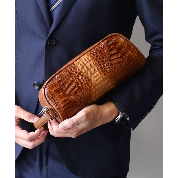 クラッチバッグ カイマン牛革 ダブルファスナー セカンド バッグ メンズ