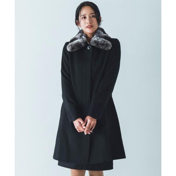 ステンカラーコート コート カシミヤ100% チンチラトリム ステンカラー コート レディース