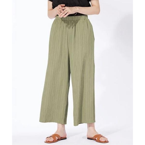 パンツ ジャカードストライプ素材ゆったりパンツ レディース