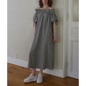 ワンピース ギンガムオフショルダーワンピース