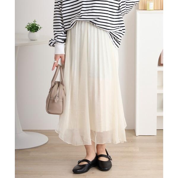 スカート インナープリーツシフォン重ねギャザースカート