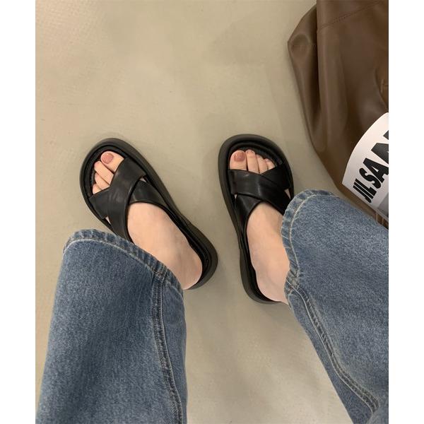 サンダル クロスストラップミュール レディース
