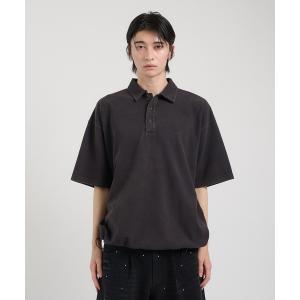 【新品未使用】MARK&LONA 半袖ポロシャツブラック裾ドローコード付（L） THISIS ポロシャツ ハーフZIP裾ドローコードポロシャツ メンズ