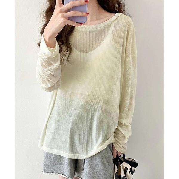 tシャツ テレコシアーリブニットトップス レディース