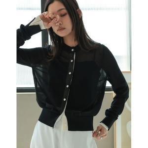 カーディガン 「涼感」配色レイヤード風シアーニッ...の商品画像