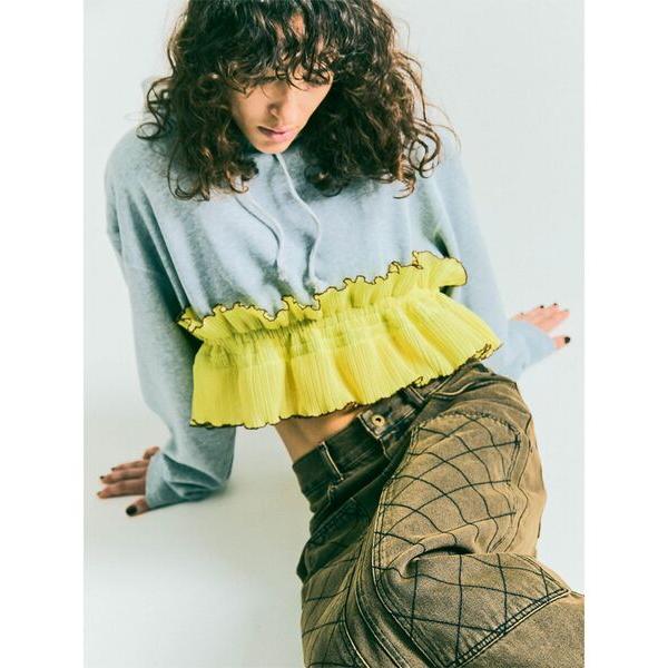 トレーナー スウェット PLEATS FRILL SHORT PARKA レディース