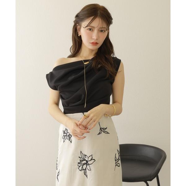 tシャツ asymmetry shoulder drape tops /アシンメトリーショルダータッ...