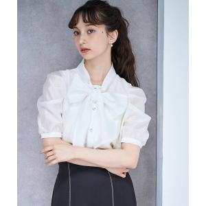 ブラウス シャツ ビジュー釦シアーボウタイブラウス レディース