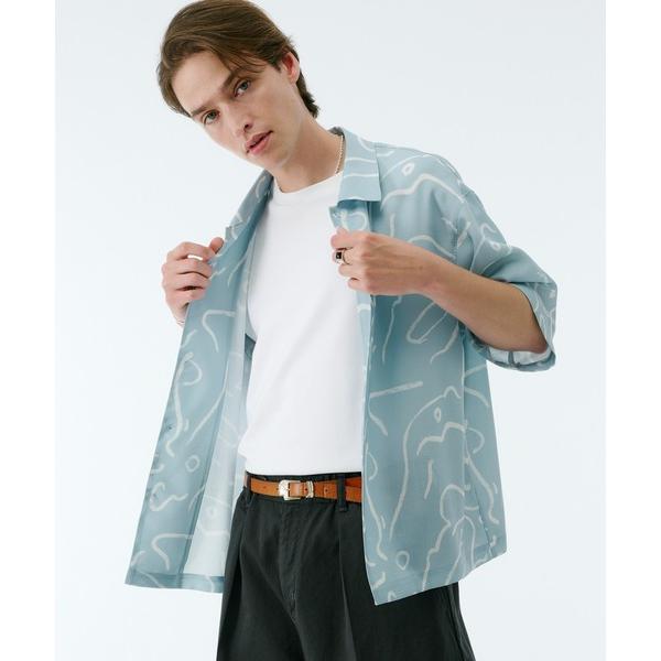 シャツ アブストラクトアートプリント柄シャツ メンズ