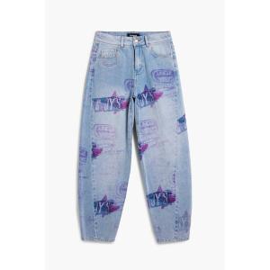 ワイドパンツ ジーンズ デニム デニムパンツ コラージュプリントバルーンデニムパンツ レディース