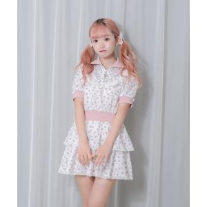 ワンピース 花柄ハーフジップワンピース