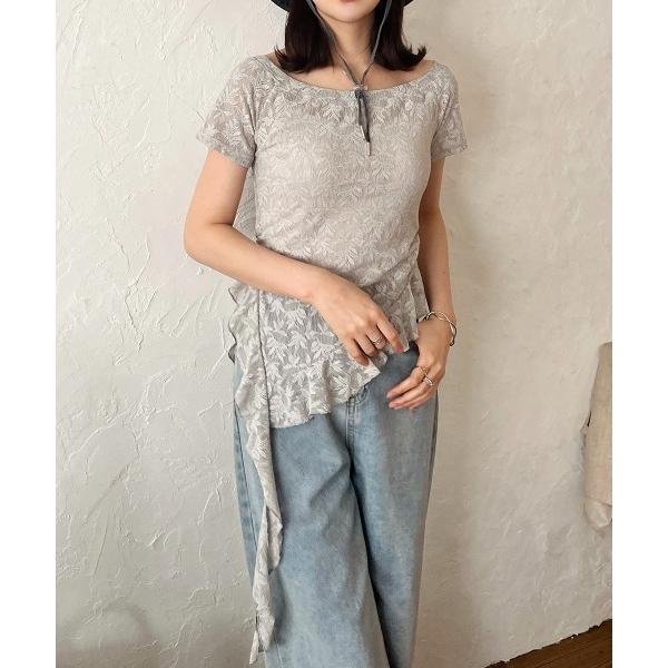 tシャツ アシメドレープデザイン レースシアーＴシャツ レディース